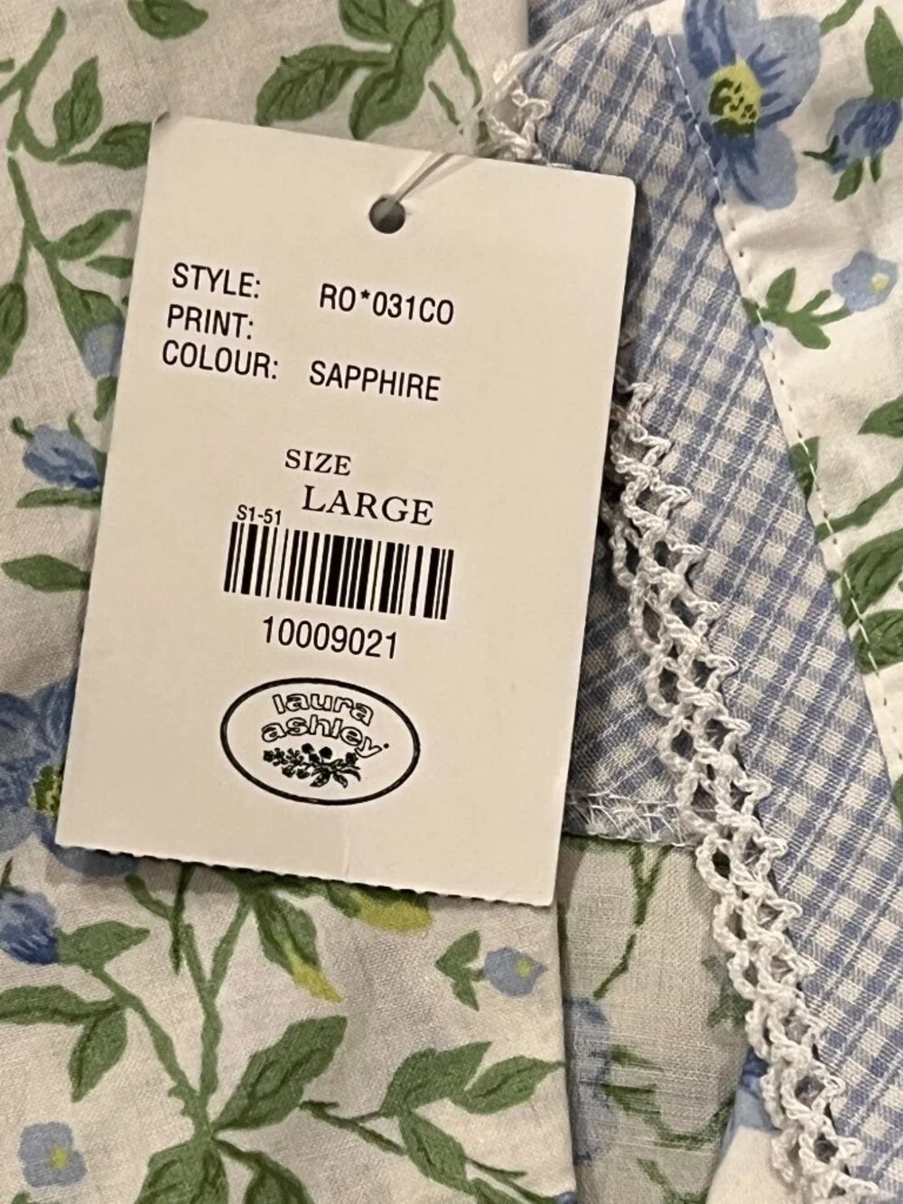 Laura Ashley Floral Cotton Midi Length Robe, NWT, White Blue, L